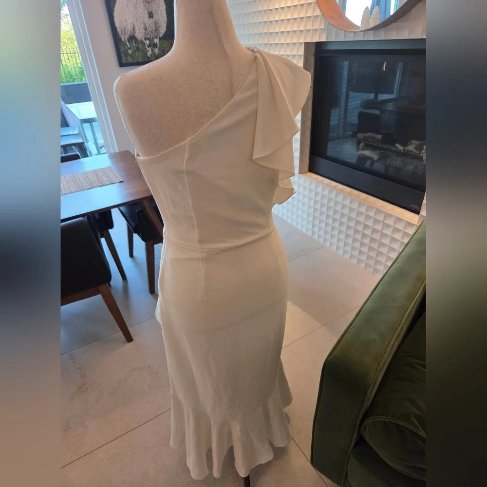 NWT White House Black Market One Shoulder Midi Dress Ecru in Ivory/White Size 10 - Picture 4 of 6